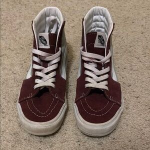 Vans Maroon and White High-Top Sneakers